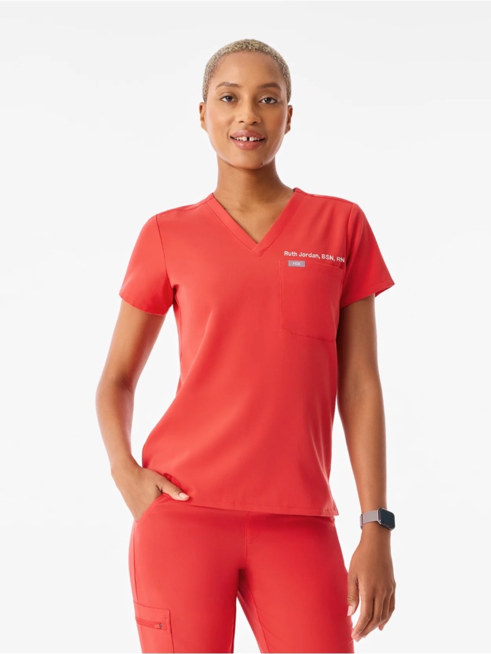 Figs Catarina Scrub Top in Hibiscus